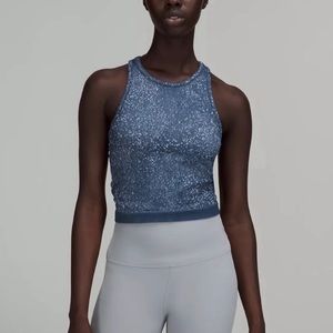 Lululemon Ebb to Street Cropped Racerback Tank Top - Blue Pattern